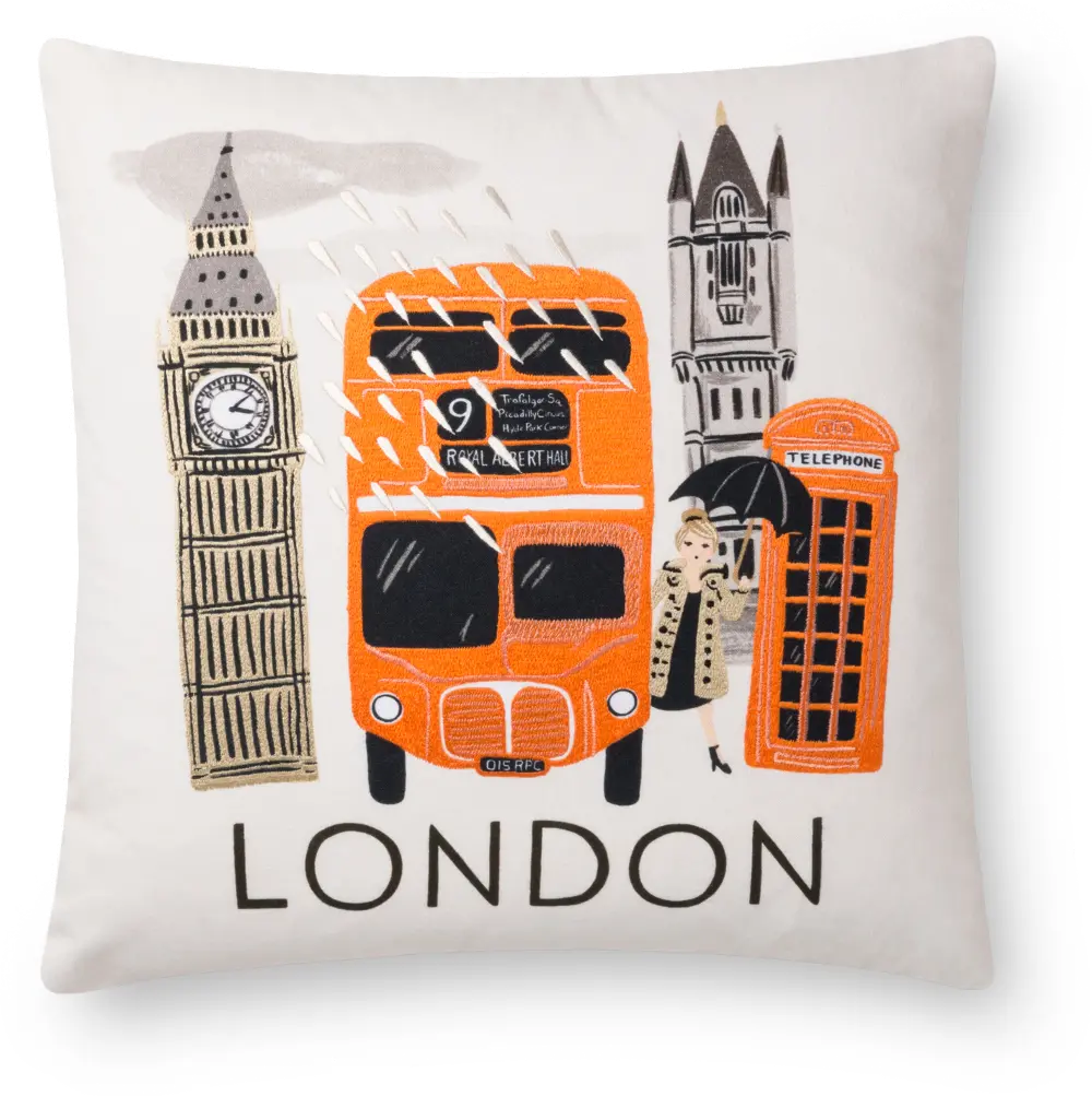 P6001-RP-MULTI Multi Color Printed and Embroidered London Bus Throw Pillow-1