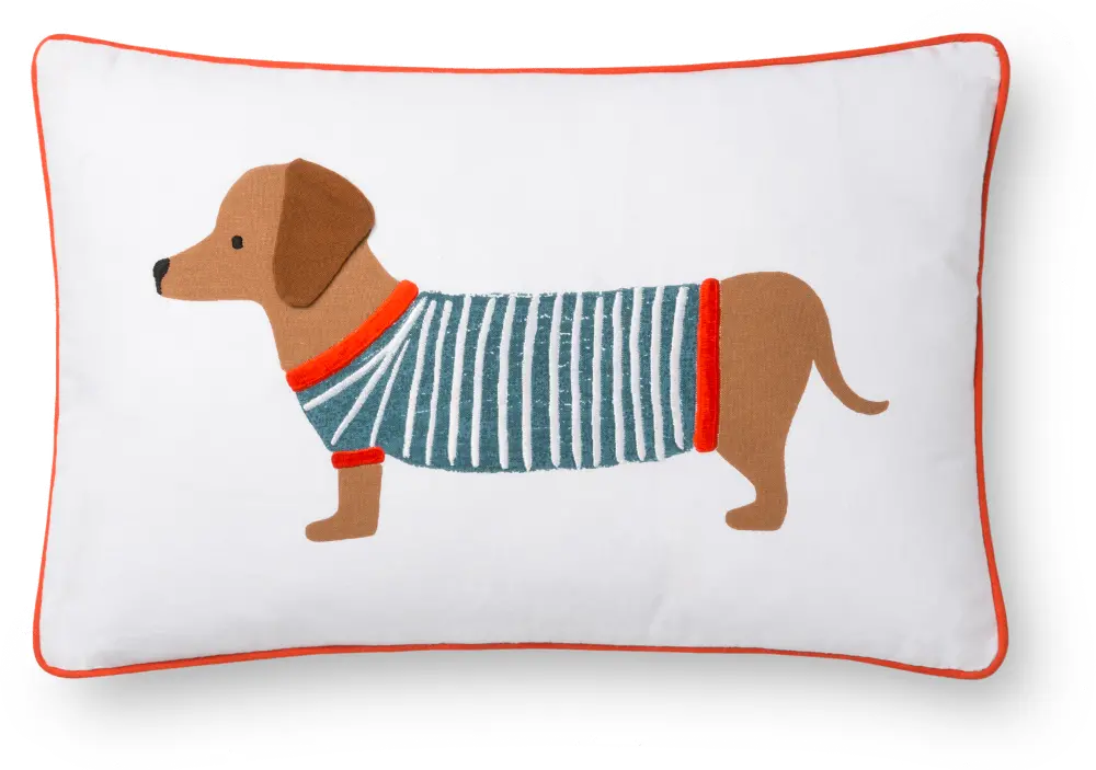 P6004-RP-MULTI Rifle Paper Co. White and Multi Color Dog Printed and Embroidered Throw Pillow-1