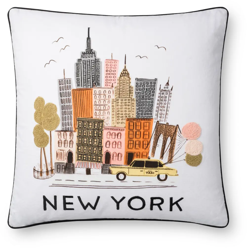P6007-RP-MULTI Multi Color Print and Embroidered New York Throw Pillow-1