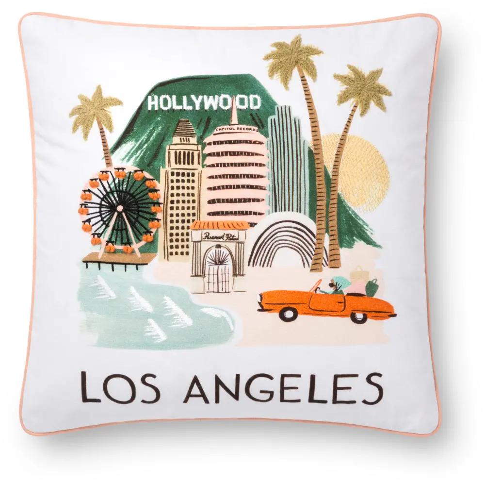 P6009-RP-MULTI Multi Color Print and Embroidered Los Angeles Throw Pillow-1