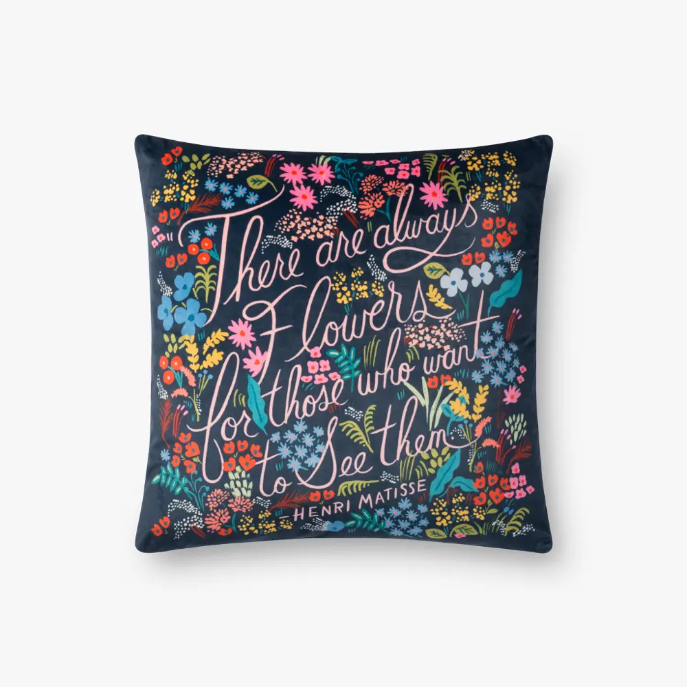 P6016-RP-MIDNIGHT/MULTI Midnight and Multi Color Flowers Throw Pillow-1