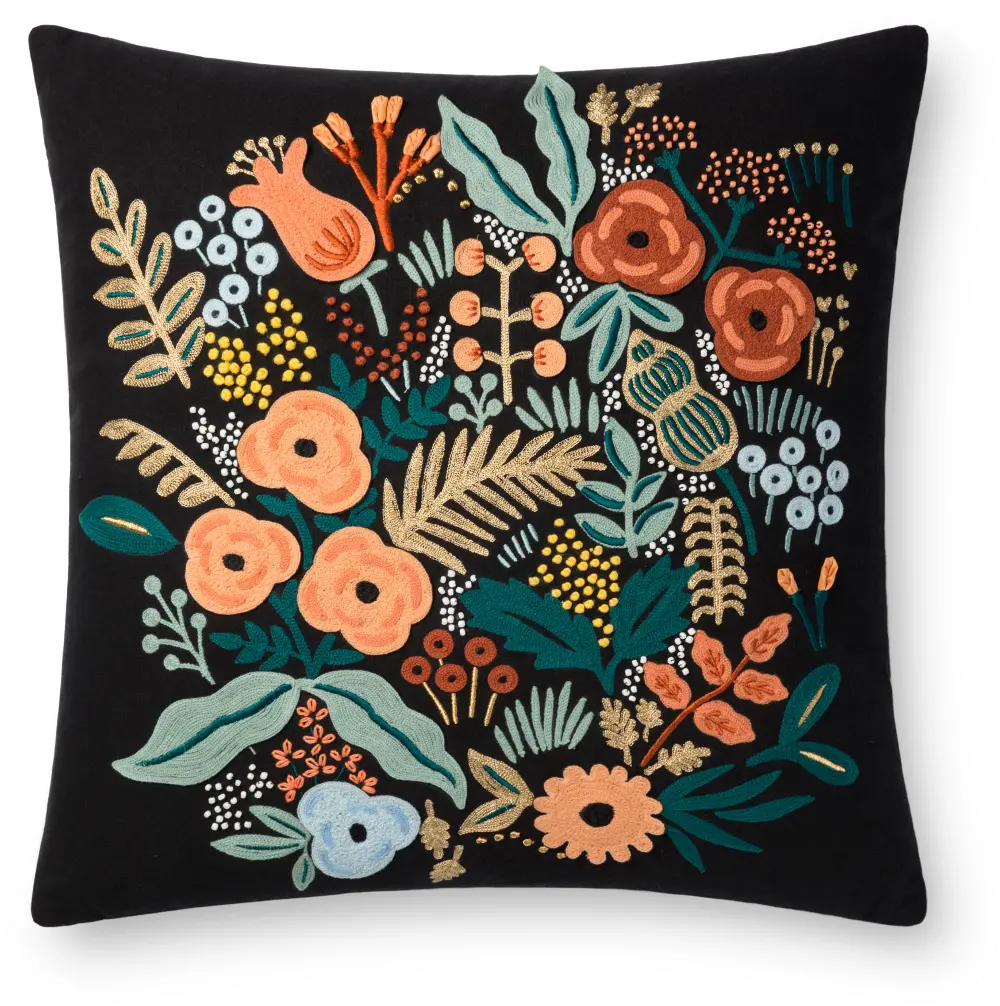 P6019-RP-BLACK/MULTI Rifle Paper Co. Black and Multi Color Floral Throw Pillow-1