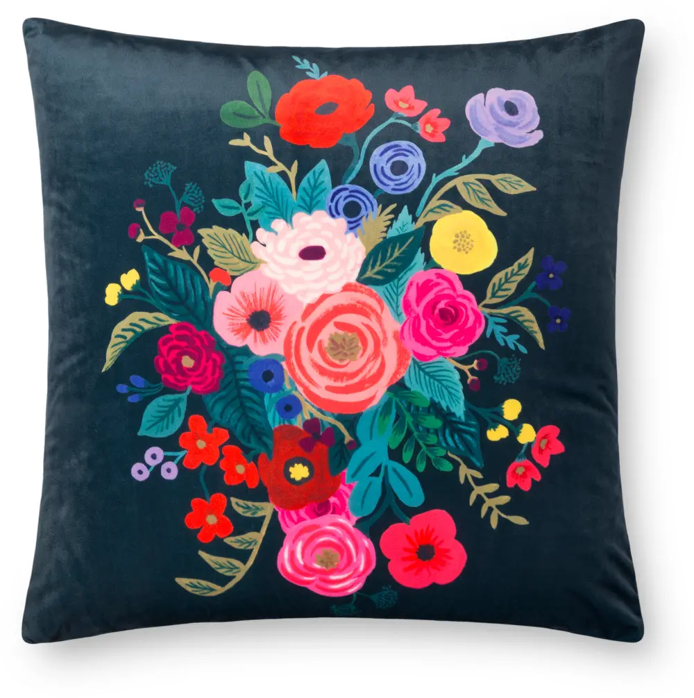 P6022-RP-MIDNIGHT Midnight and Multi Color Floral Printed Throw Pillow-1
