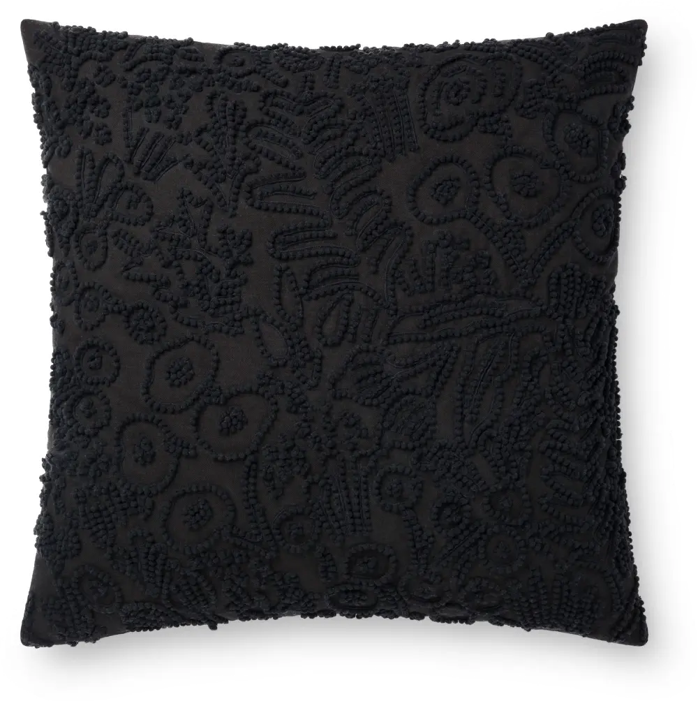 P6030-RP-BLACK Black Cotton Throw Pillow-1