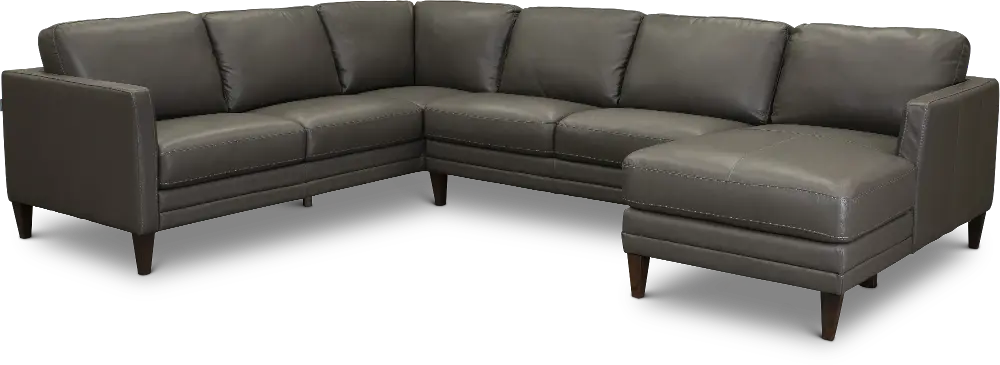 Gray Leather 3 Piece Sectional Sofa with RAF Chaise - Essentials-1