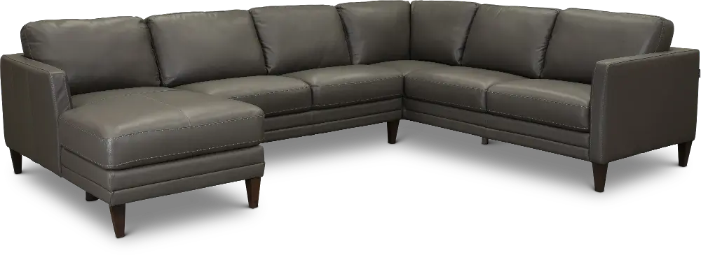 Gray Leather 3 Piece Sectional Sofa with LAF Chaise - Essentials-1