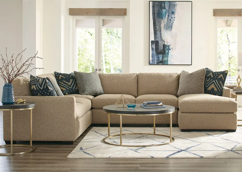 Beige 4 Piece Sectional Sofa with RAF Chaise - Notion-1