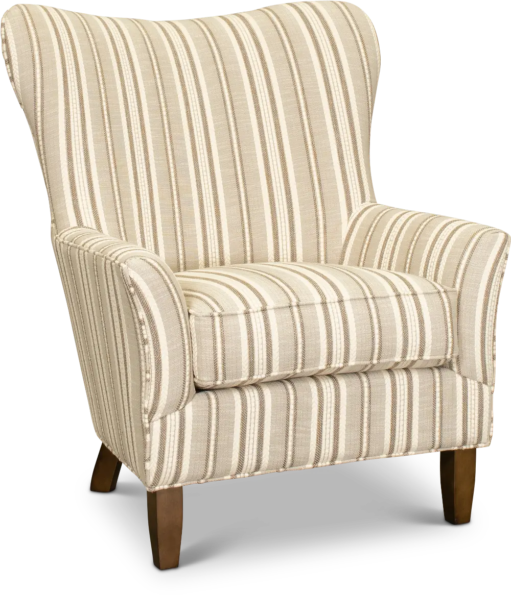 Traditional Striped Beige Wing Chair - Swift-1