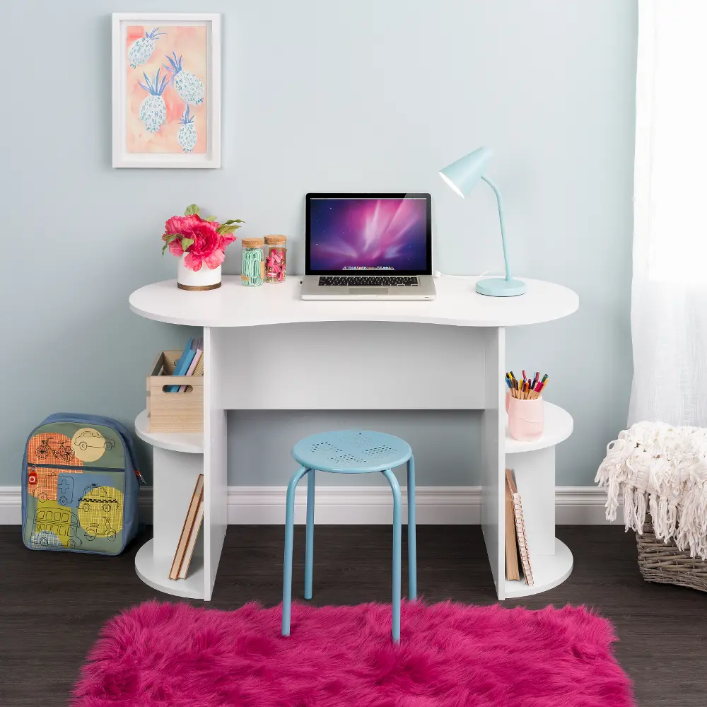 Small White Student Desk with Storage-1