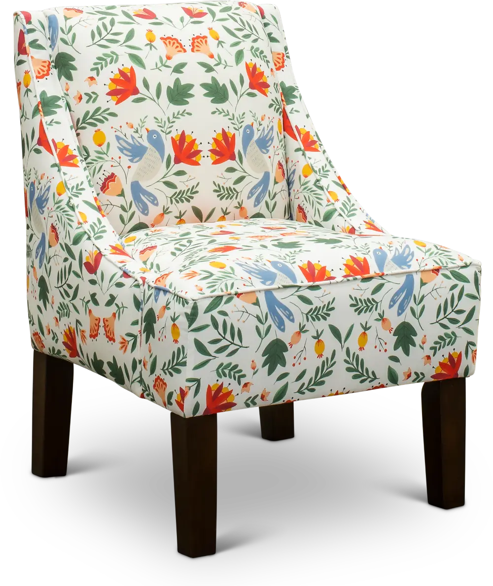 72-1NRDBRWHTOGA White Accent Chair with Birds and Florals - Rebecka-1