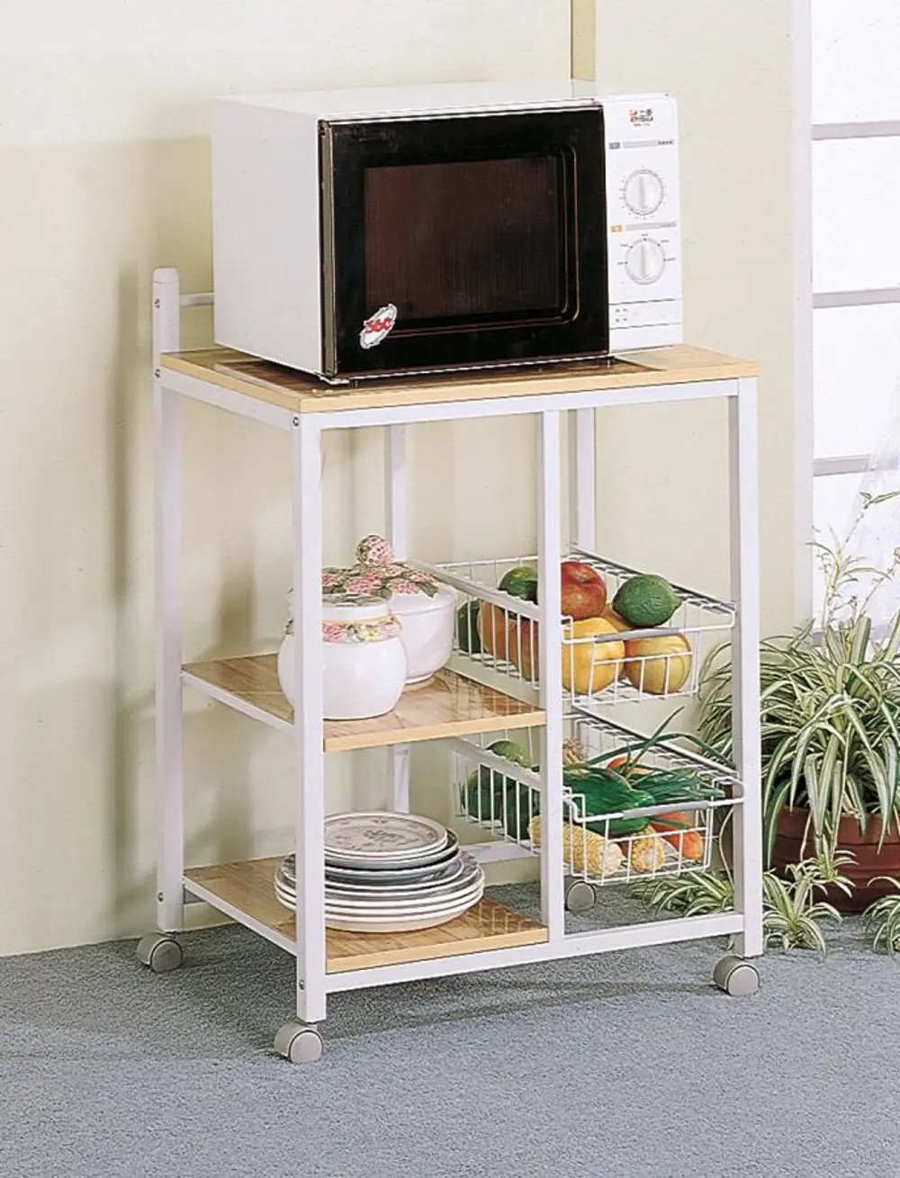 White Metal and Wood Kitchen Cart - Anna-1