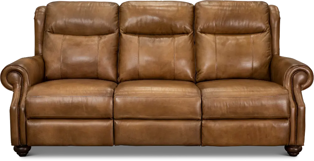 Toffee Brown Leather Power Reclining Sofa with Power Headrest - Hancock-1