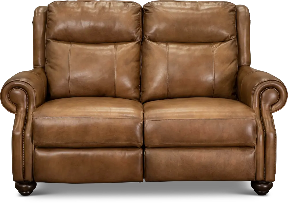Toffee Brown Leather Power Reclining Loveseat with Power Headrest - Hancock-1