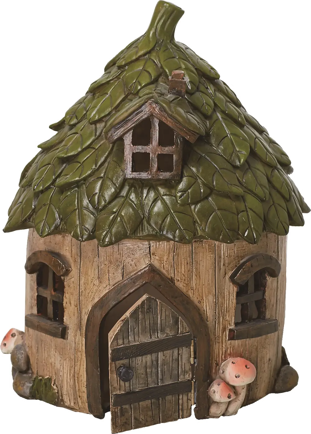 10 Inch Resin Brown and Green Leaf Top Fairy House-1