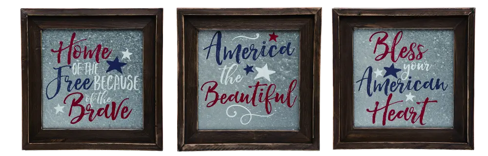Assorted Galvanized Metal and Wood Americana Wall Decor-1