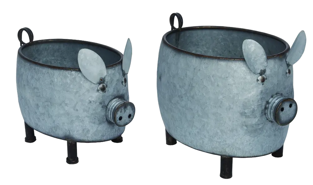 10 Inch Metal Country Pig Planter-1