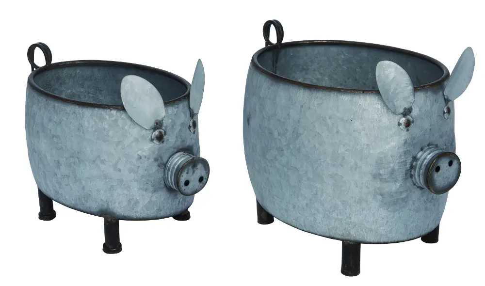 10 Inch Metal Country Pig Planter-1