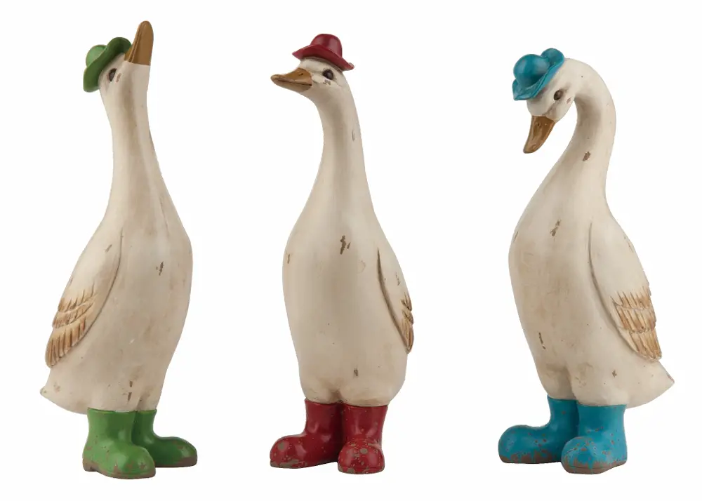Assorted Multi Color Duck Figurine with Boots and Hats-1