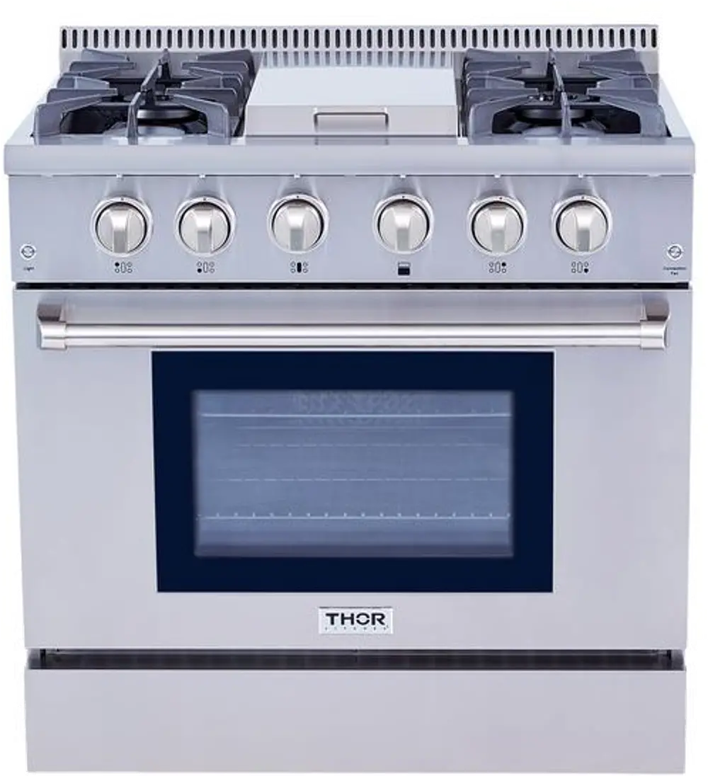 HRG3617U Thor 36 Inch Professional Gas Range with Griddle in Stainless Steel-1