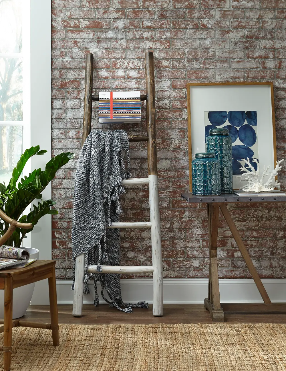 Millie Two Tone Linen White and French Roast Blanket Ladder-1