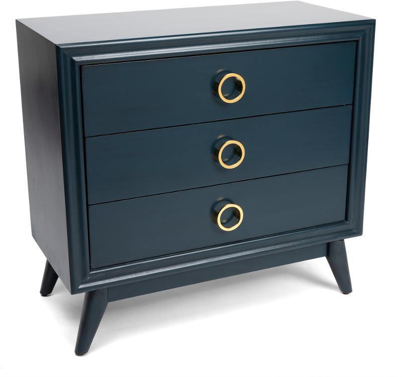 Indigo Blue 3 Drawer Chest With Gold, Washed Wood Dresser Indigo