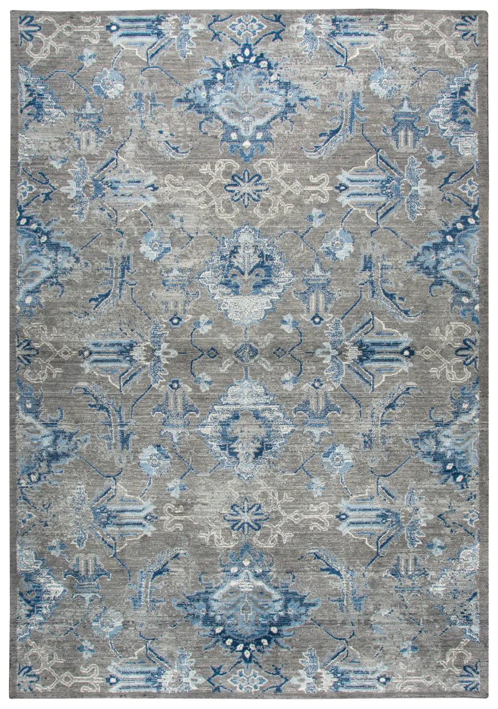 8 x 10 Large Traditional Gray, Ivory and Blue Rug - Gossamer-1