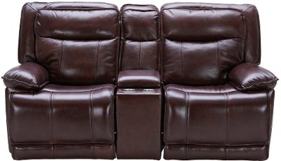 Blackberry Leather Match Power Gliding, Leather Loveseat With Console