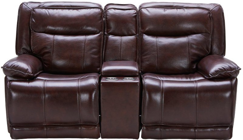 Bordeaux Burdy Leather Match Power, Leather Sofa With Console
