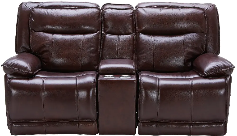 Triple Play Burgundy Leather-Match Power Gliding Reclining Loveseat with Console-1