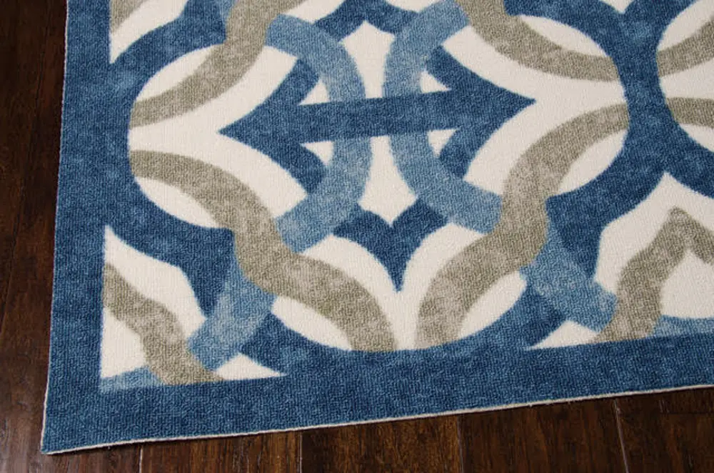 5 x 7 Medium Blue, Taupe, and Cream Indoor-Outdoor Rug - Waverly Sun' Shade-2