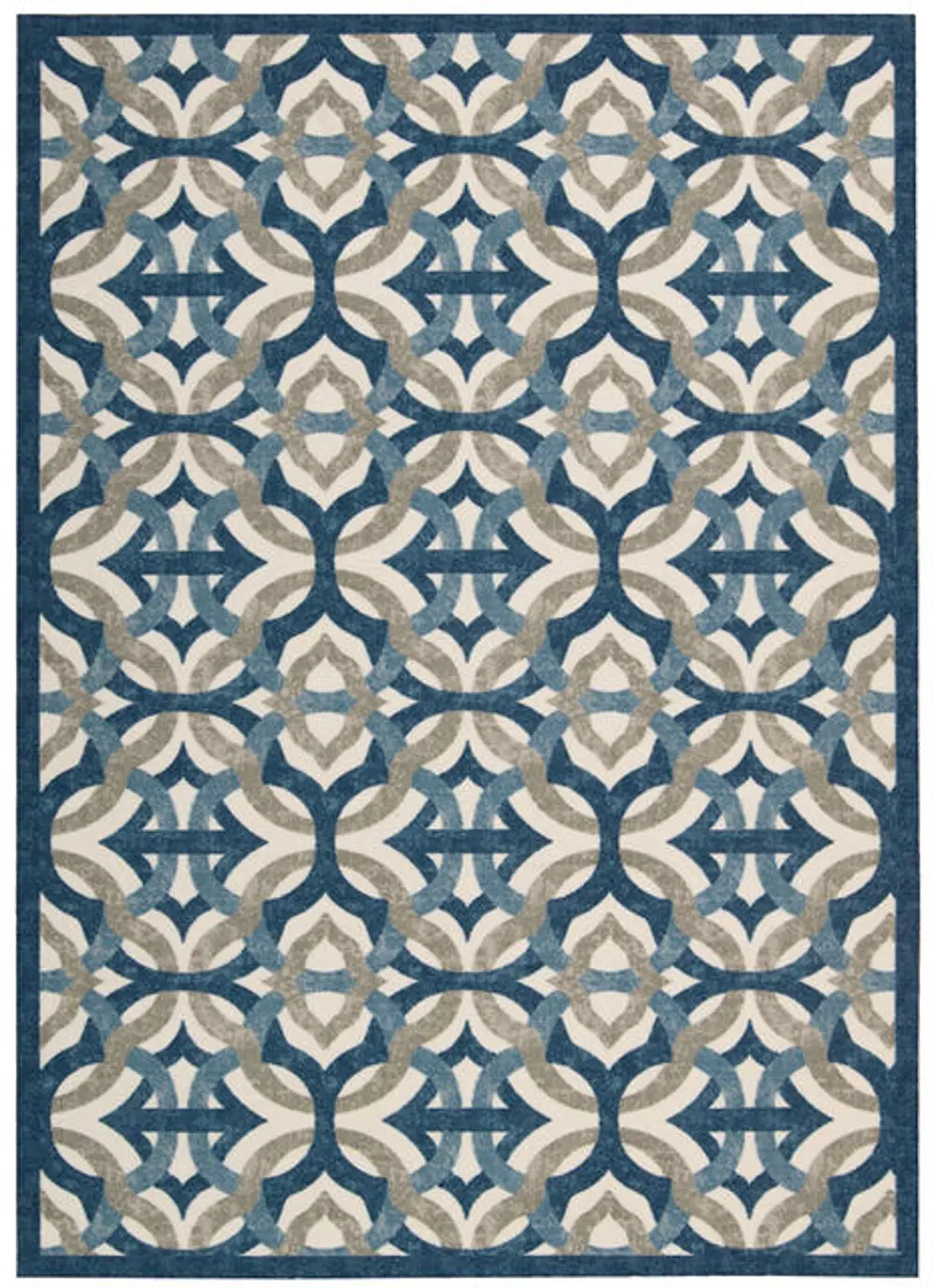 8 x 11 Large Blue, Taupe, and Cream Indoor-Outdoor Rug - Waverly Sun' Shade-1