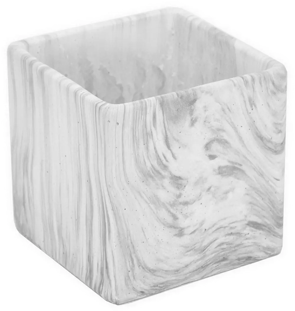 4 Inch Gray Marble Look Square Flower Pot-1