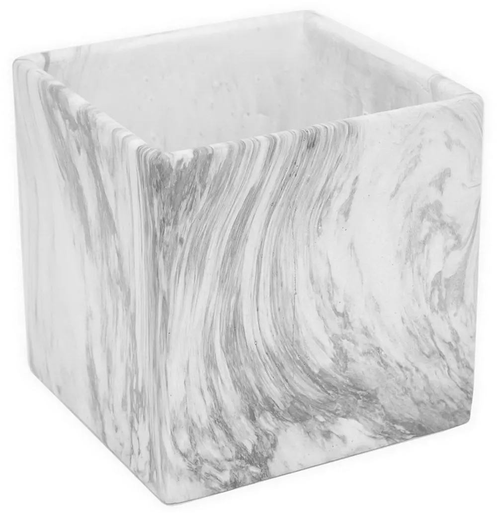 7 Inch Marble Look Square Flower Pot-1