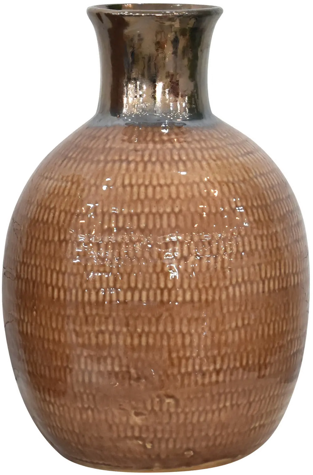 Round Orange and Red Textured Ceramic Vase-1