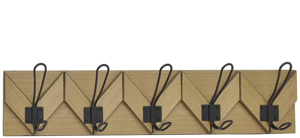 Wooden Wall Hanger with 5 Metal Hooks-1