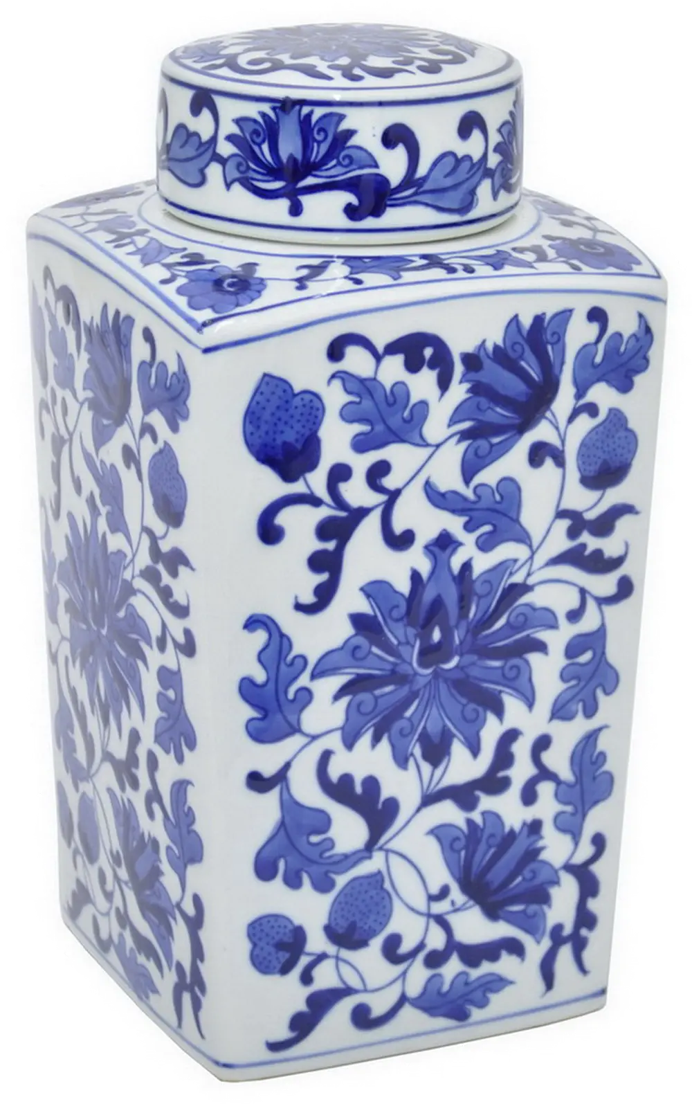 White Ceramic Jar With Blue Floral Pattern-1