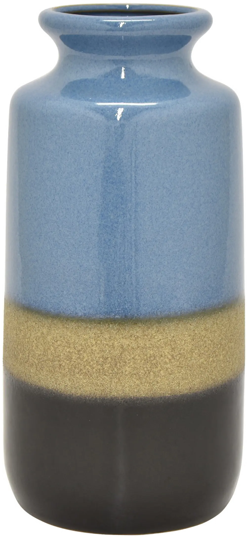 12 Inch Blue, Tan and Brown Ceramic Vase-1