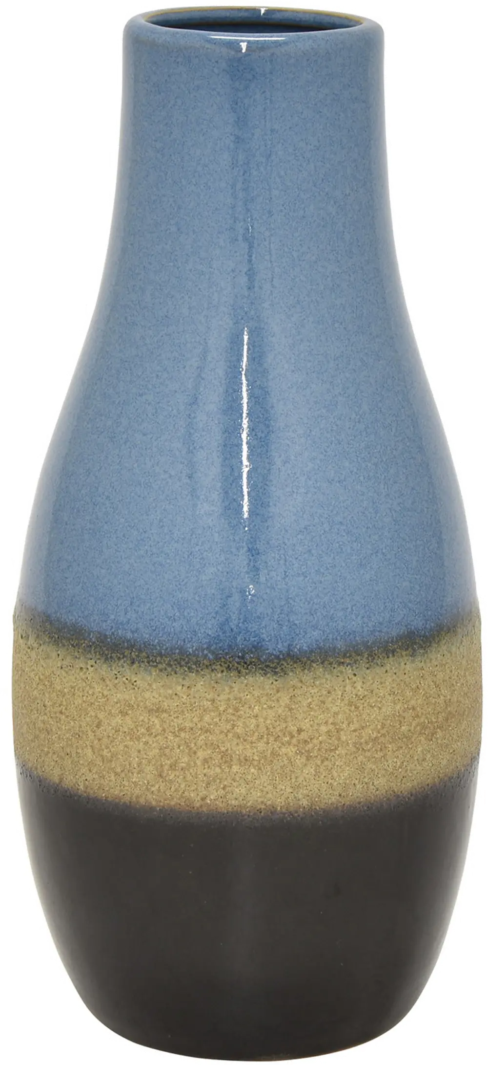 11 Inch Blue, Tan and Brown Ceramic Vase-1