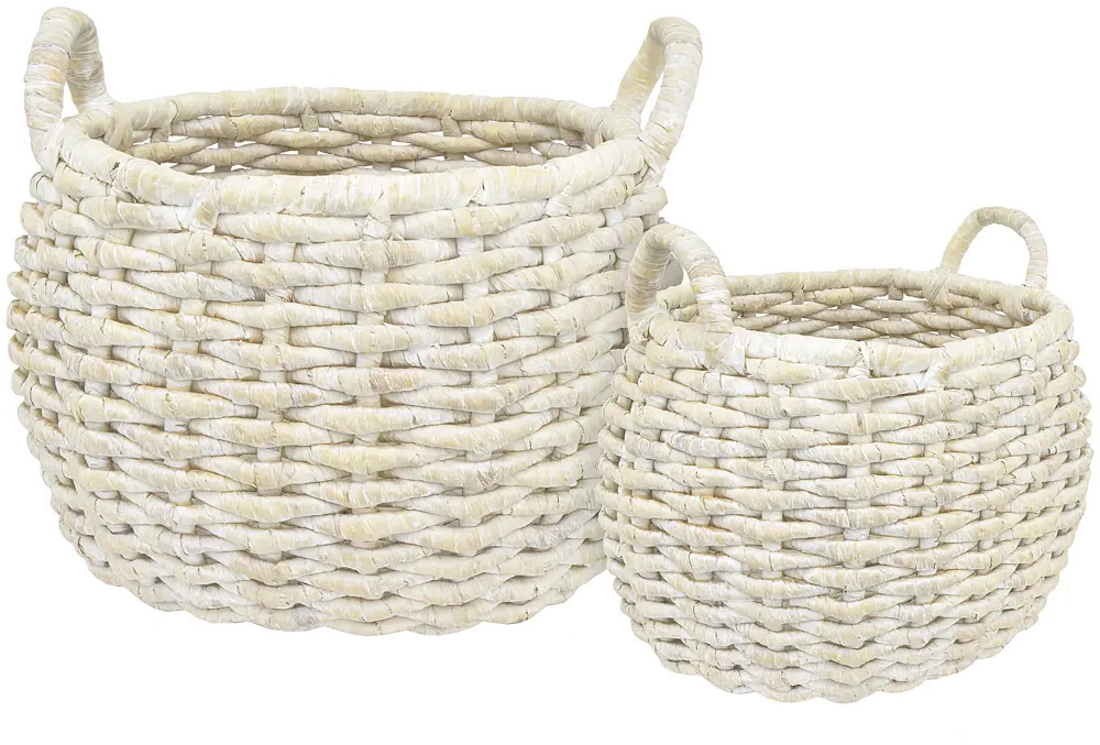 20 Inch White Wash Water Hyacinth Basket with Handles-1