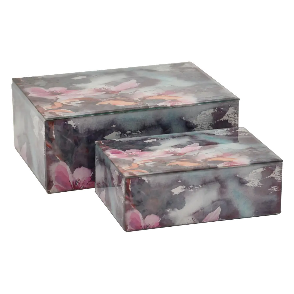 7 Inch Pink Floral Glass Box-1