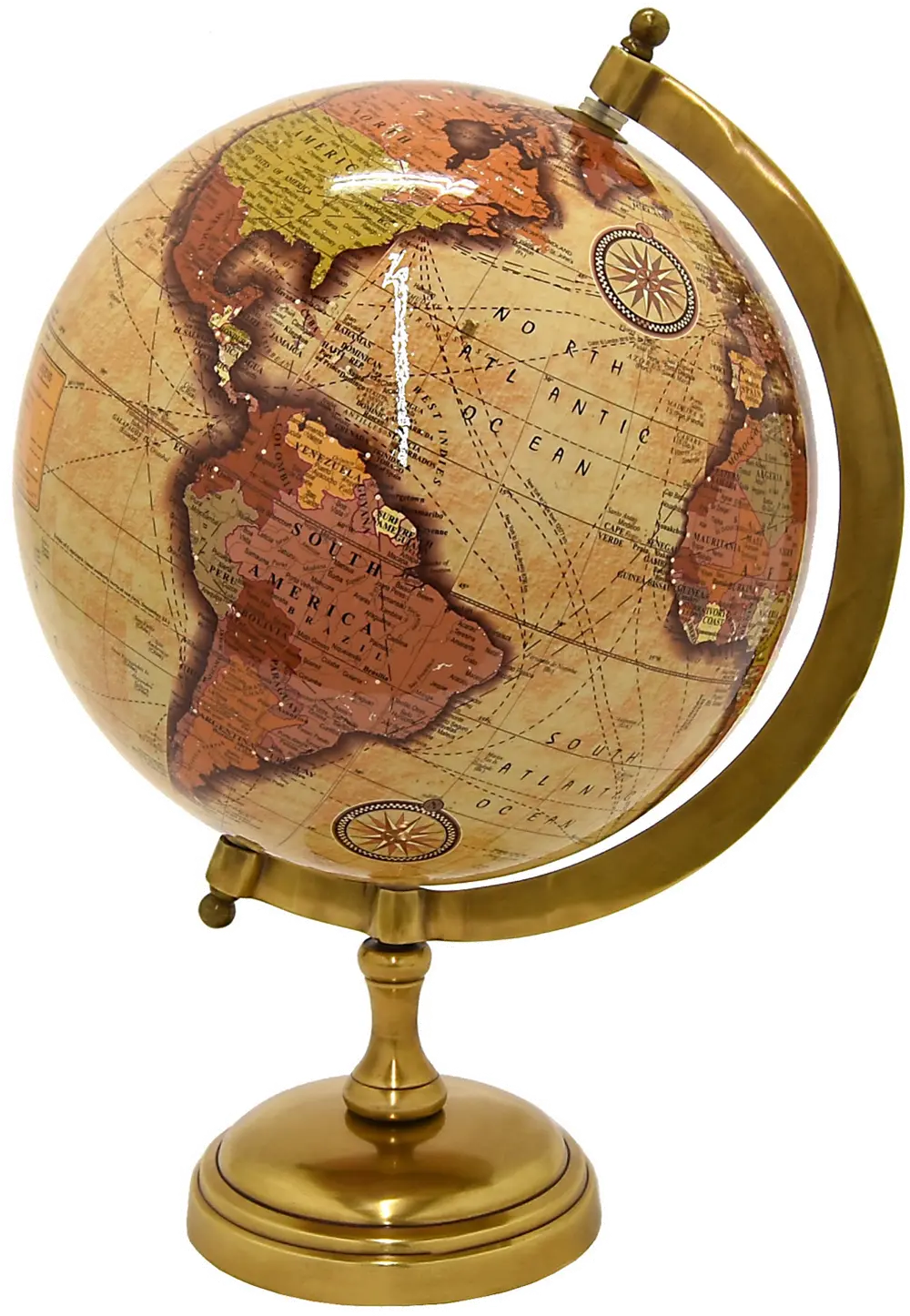 9 Inch World Globe with Antique Brass Base-1