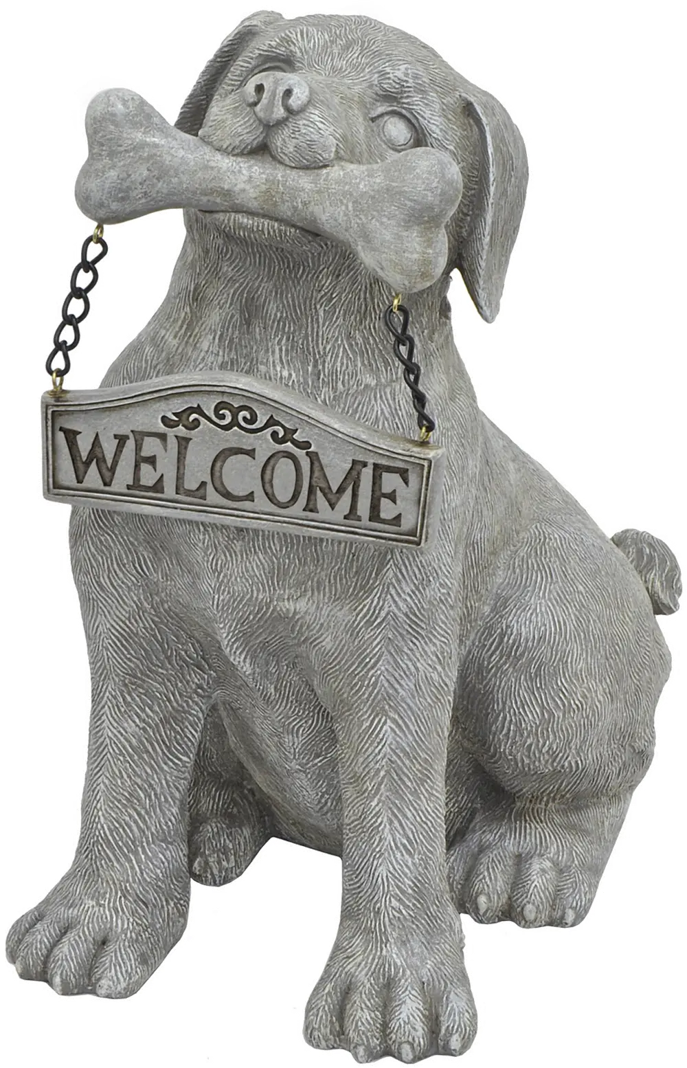 Cement Gray Outdoor Dog with Bone and Welcome Sign-1