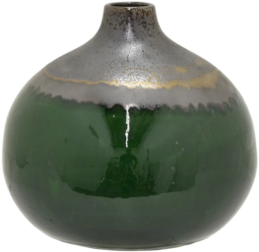 8 Inch Emerald Green and Bronze Drip Ceramic Vase-1
