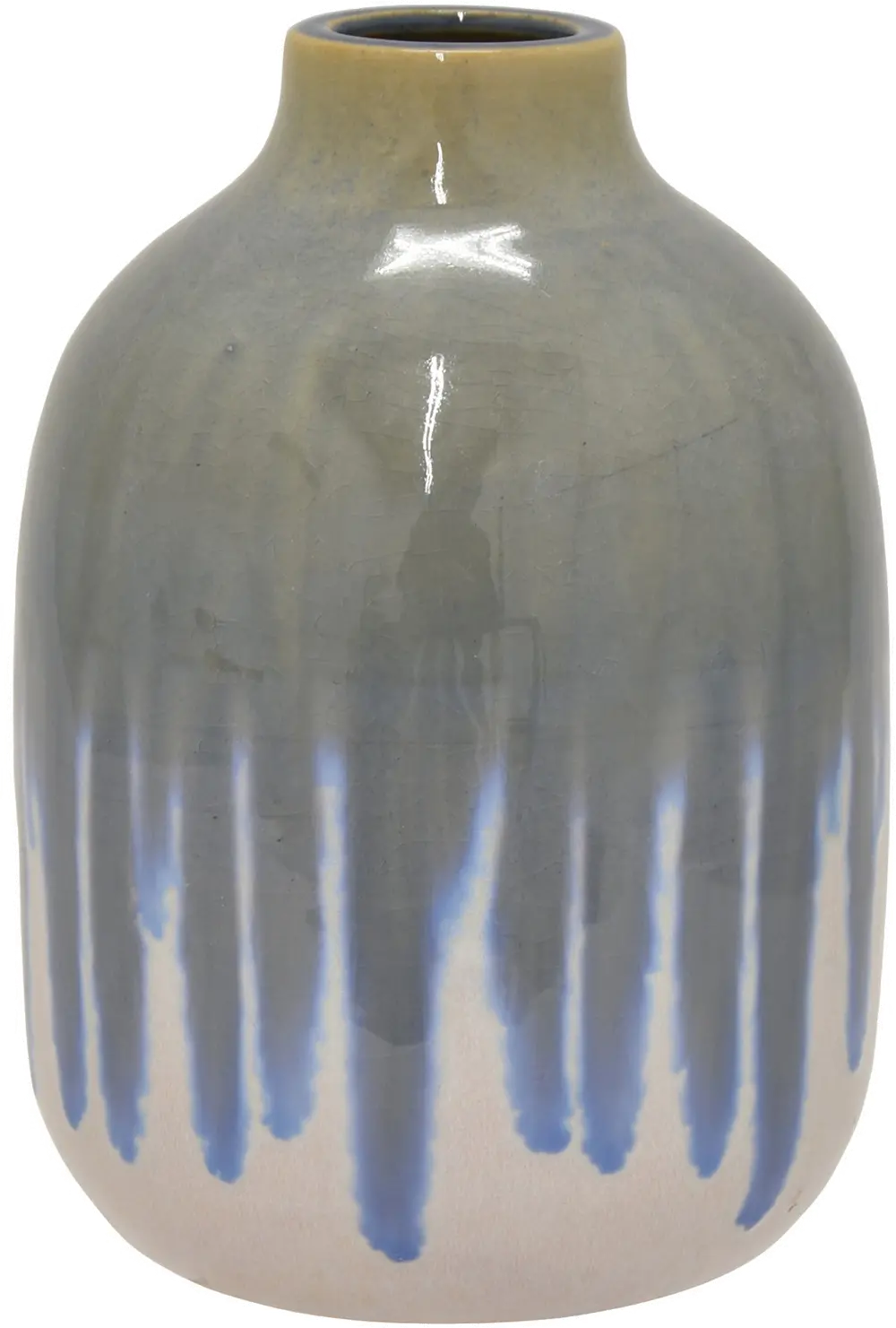 8 Inch Gray, White, and Blue Drip Ceramic Vase-1