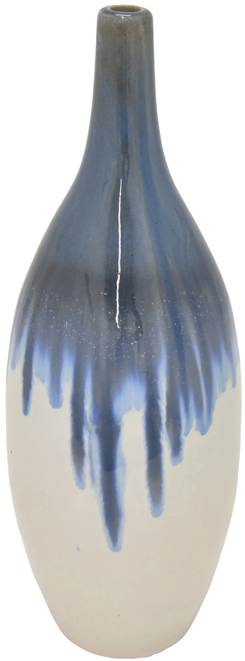 19 Inch Gray, White, and Blue Drip Ceramic Vase-1