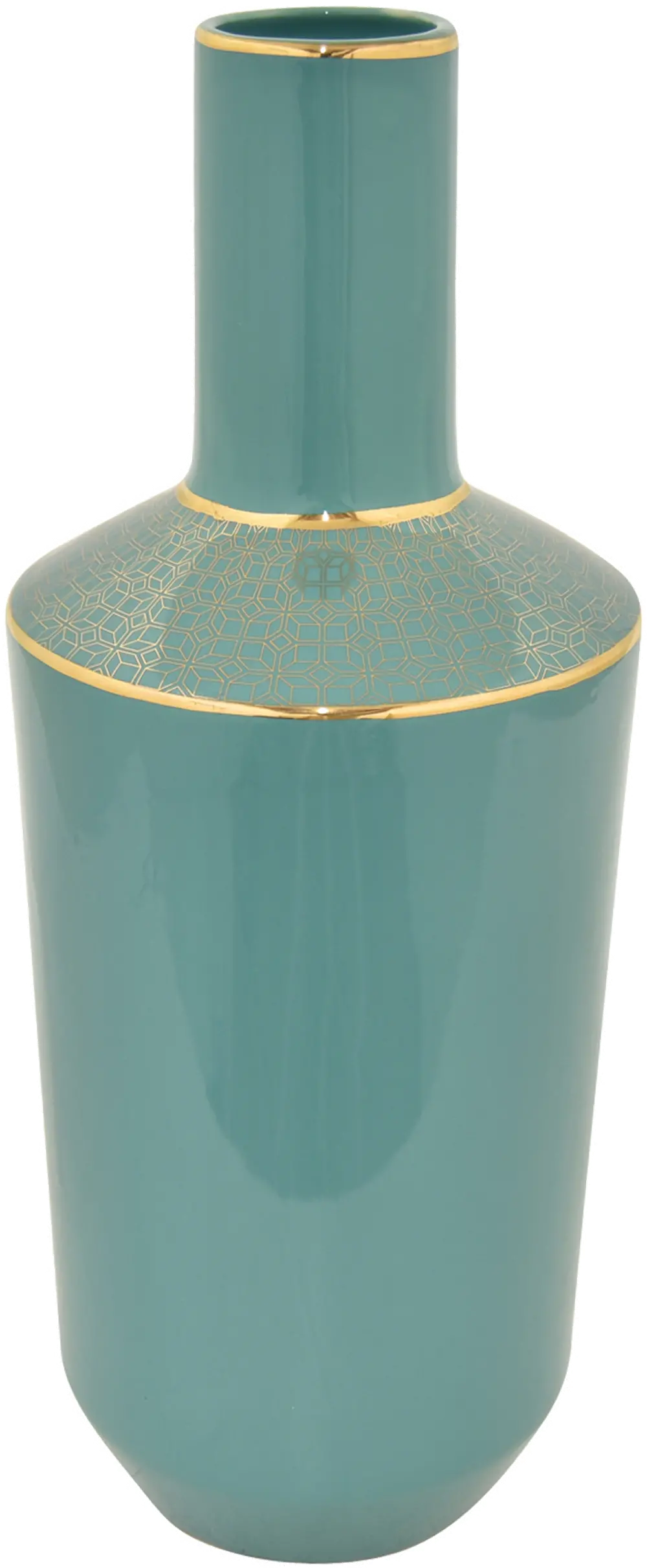 18 Inch Turquoise and Gold Porcelain Vase-1