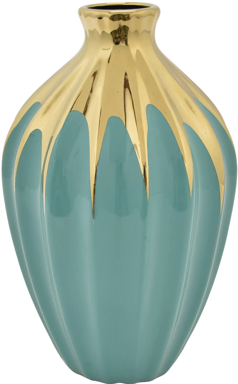 11 Inch Turquoise and Gold Porcelain Vase-1