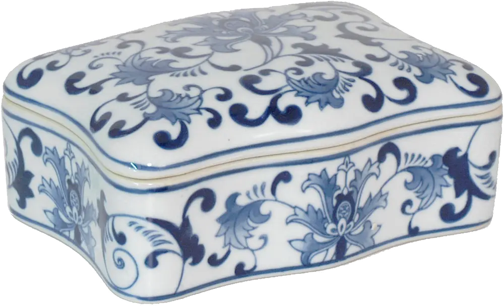 White and Blue Floral Ceramic Box-1