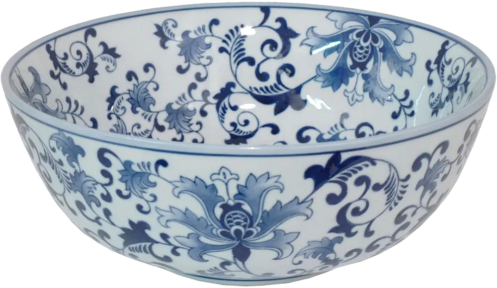 13 Inch White and Blue Floral Ceramic Bowl-1