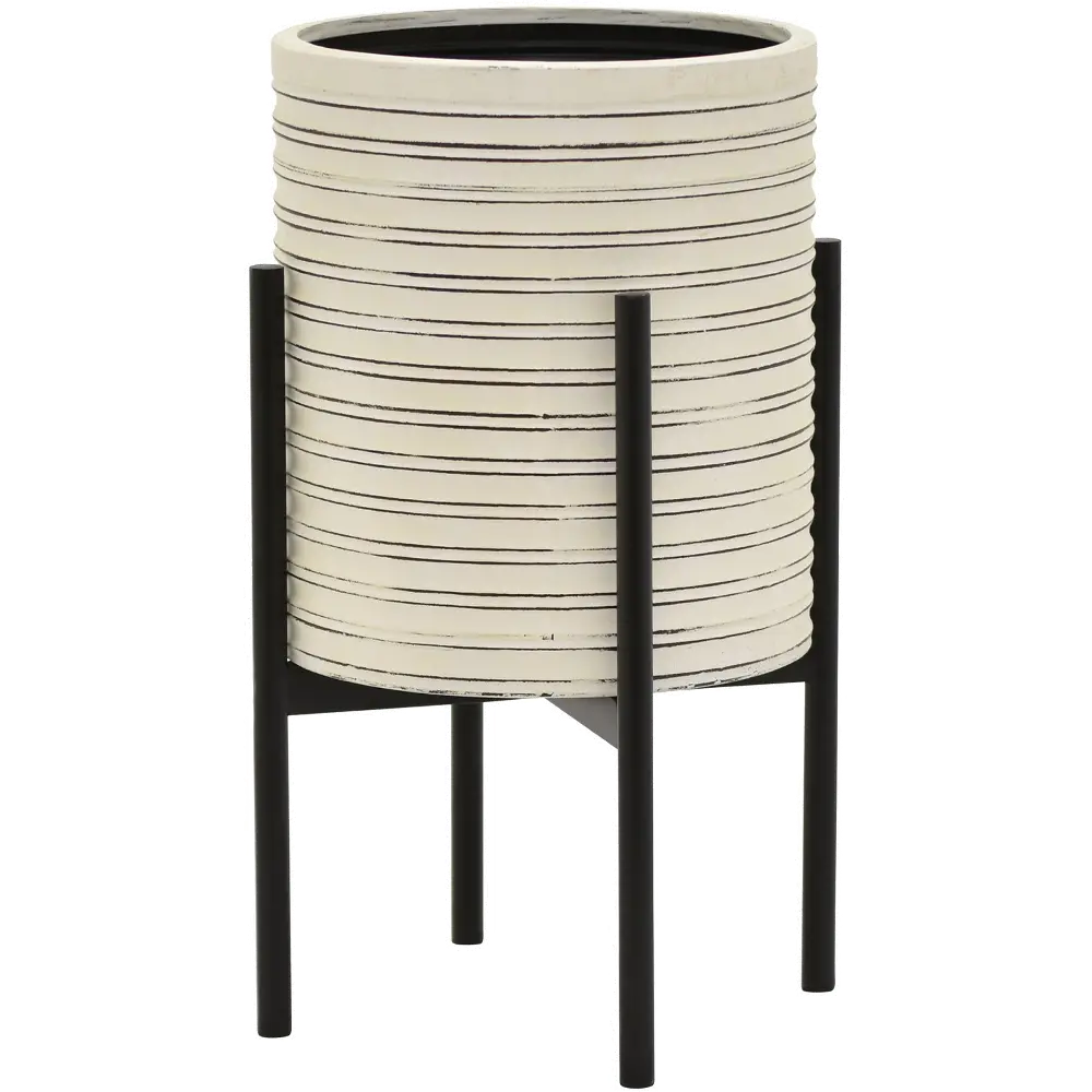 18 Inch Off White Metal Planter with Black Stand-1